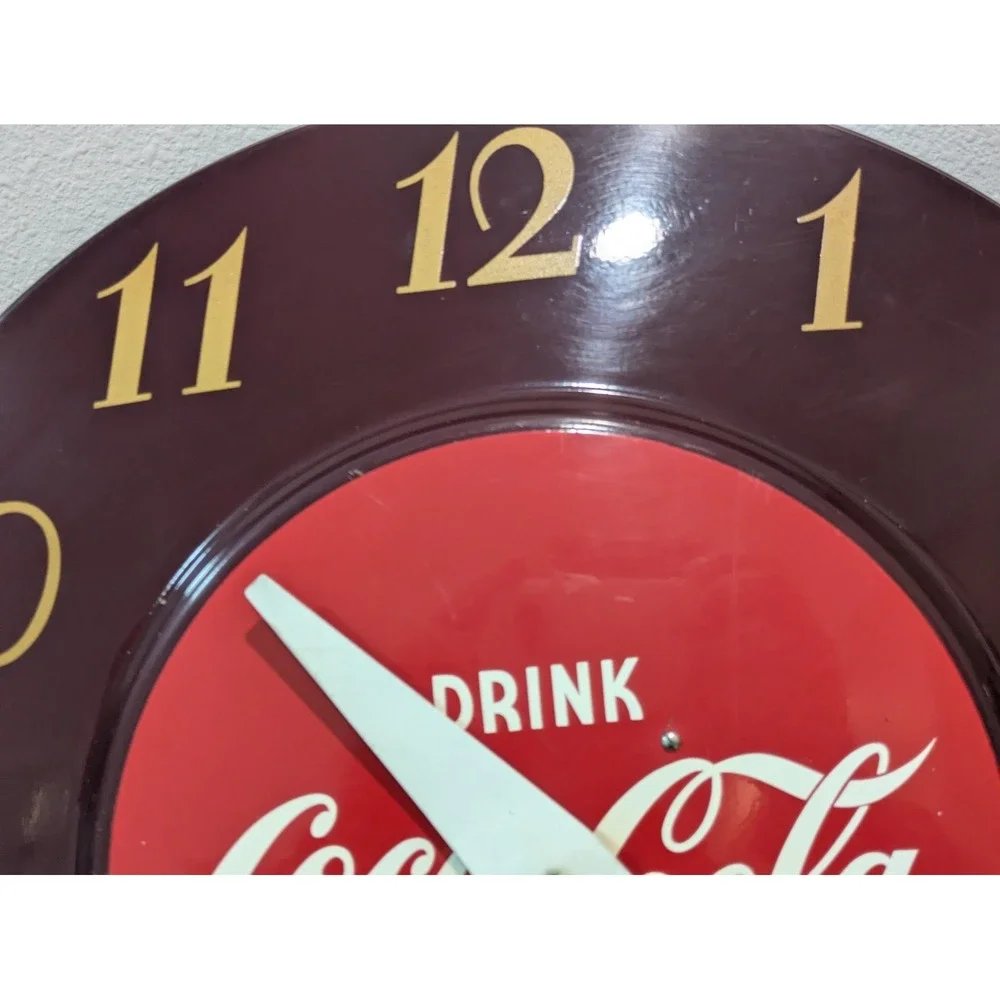 Vintage Coca-Cola Telechron Electric Wall Clock Advertising Sign Round Red 50s